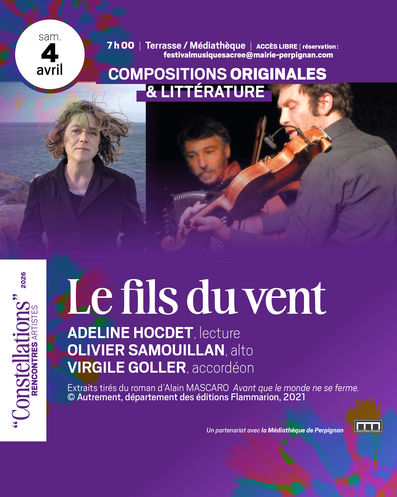 [ Les fils du vent ] · LECTURE MUSICALE sam. 4 avril à 7h  | Terrasse Médiathèque