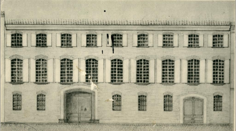 Hôtel de Lazerme (actuel Musée Rigaud):croquis de façade ,fenêtre style classique à petit bois et carreaux carrés