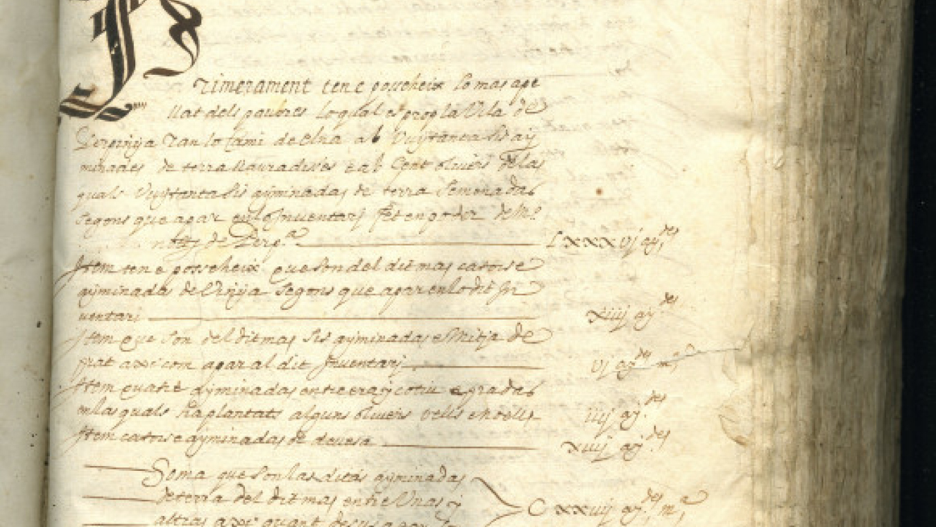 Registre des possessions de l’hôpital, XVIIe siècle, texte en catalan, ADPO 2HDTp97