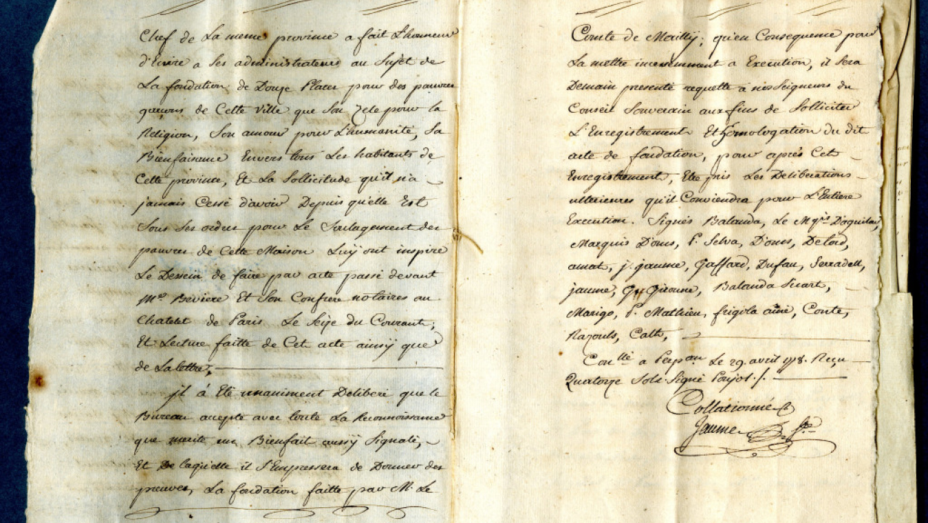 Acceptation du don du maréchal de Mailly par le Bureau de l'hôpital général de la Miséricorde, ADPO 2HDTP 572