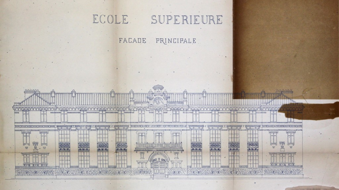Collège Jean Moulin de Léon Baille, 1895-1901, place Jean Moulin. Dessin, 1895 : AVP 4M25.