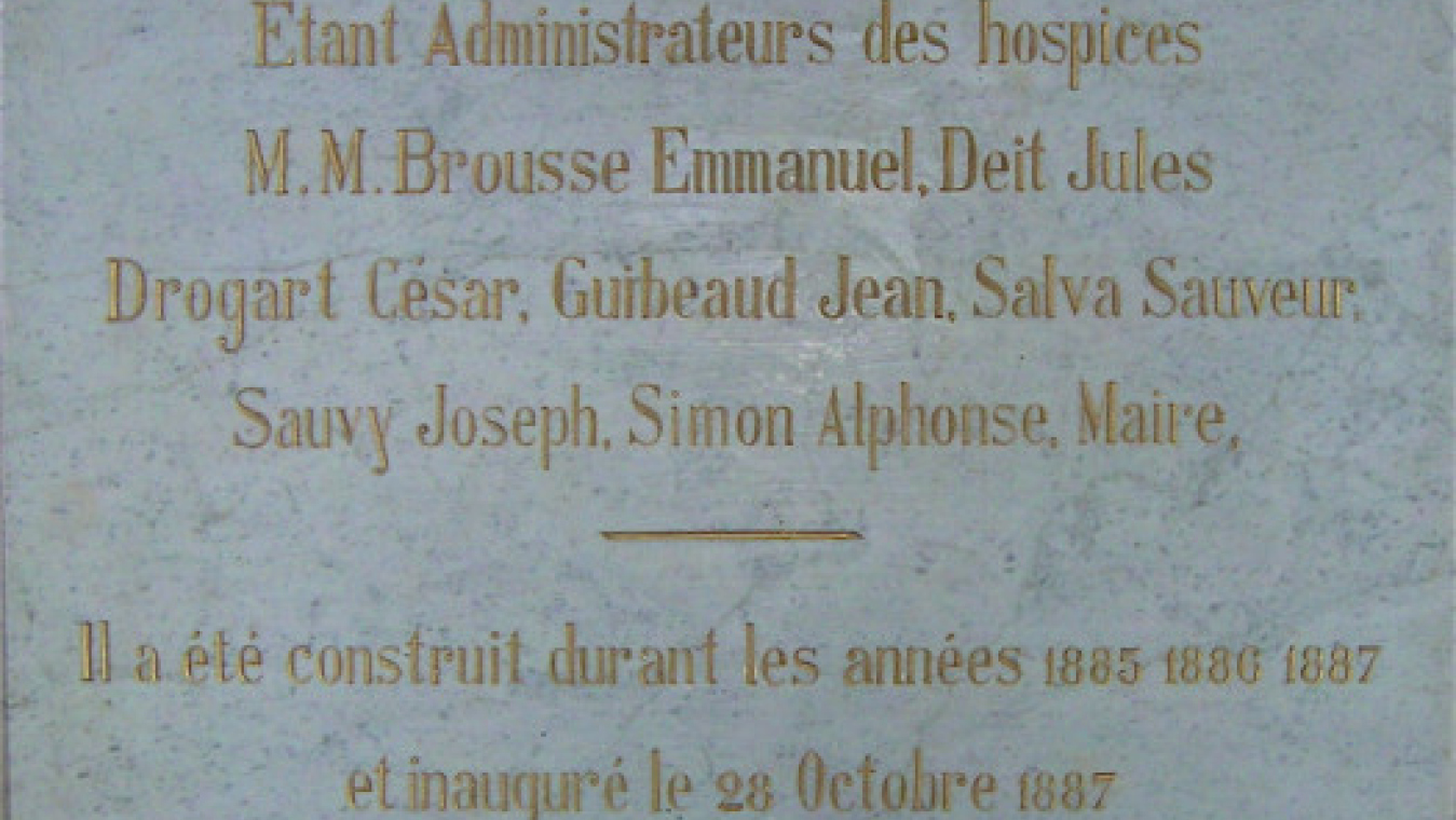 Plaque d’érection de la Miséricorde, 1887 – cliché Mireille Chiroleu Simonne Chiroleu-Escudier, CCC