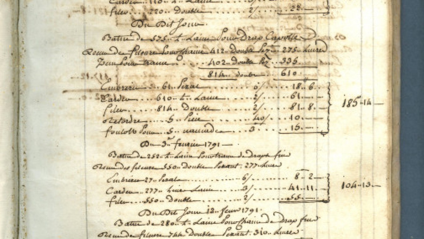 Extrait du livre des pauvres à la fabrication du drap, 1790-91, ADPO 2HDTP 788