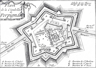 Plan de la citadelle avec 6 bastions et son fossé sec