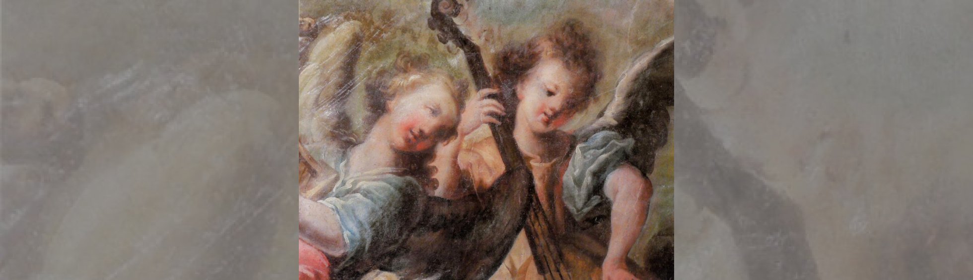 Détail de la voûte peinte par Gamelin: deux angelots jouant d'un instrument à cordes
