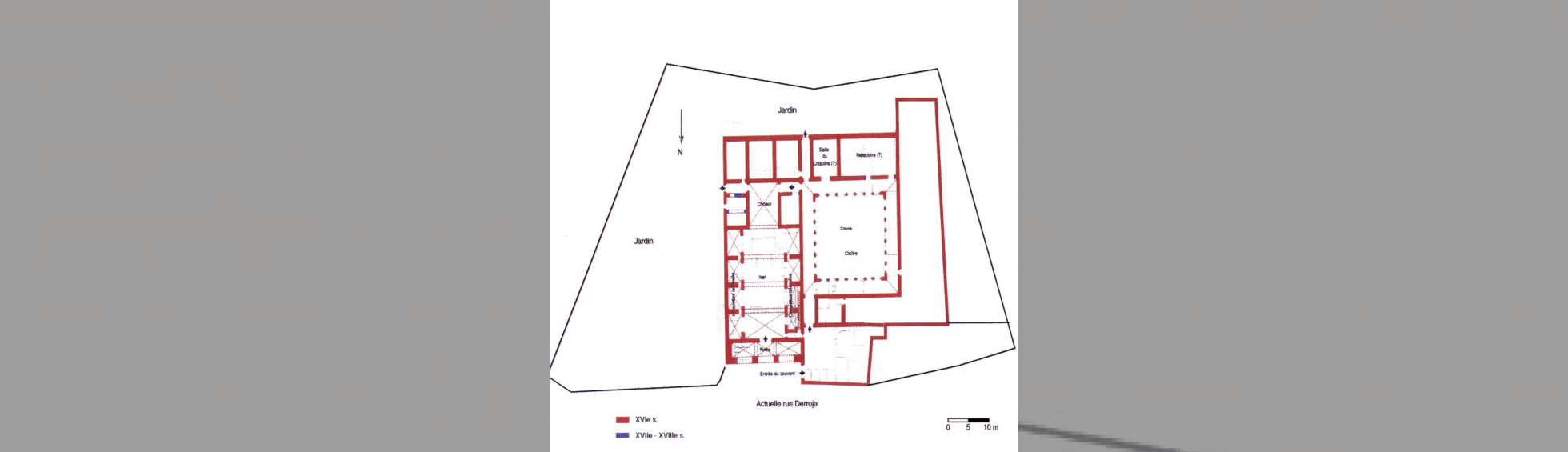 Plan  du couvent 17e siècle:église , cloitre,salle du chapitre et refectoire