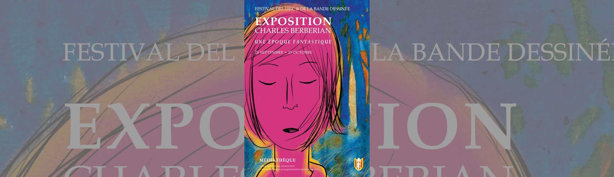 Visuel Exposition Charles Berbérian - dessin d'un visage les yeux fermés. 