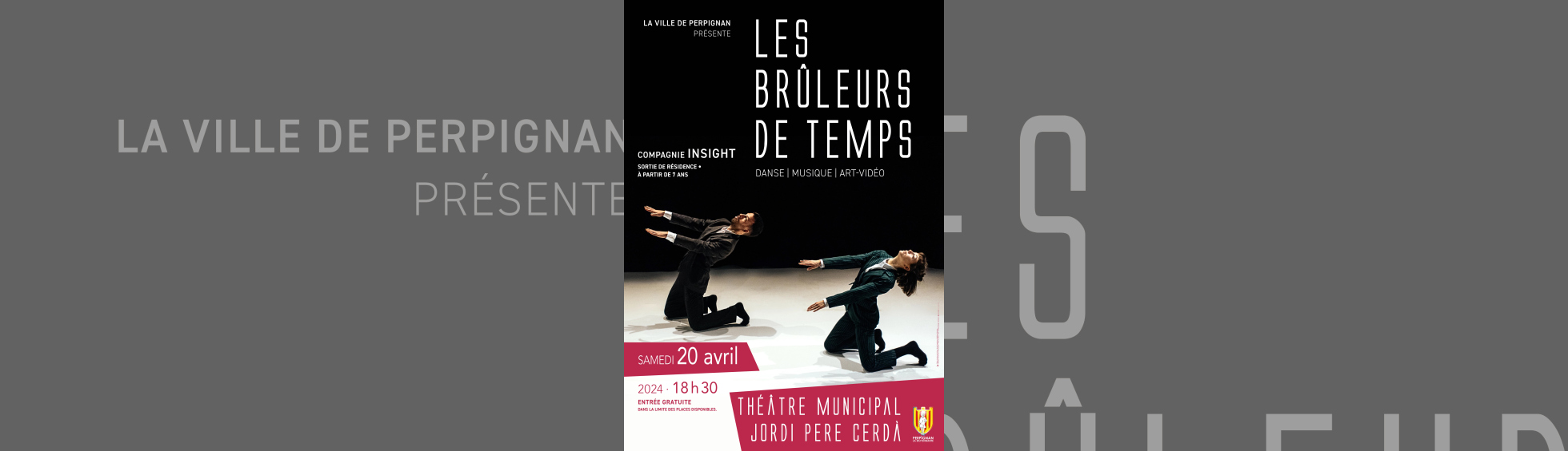 "Les Brûleurs de temps" par la compagnie Insight - affiche photo de deux danseurs sur la scène
