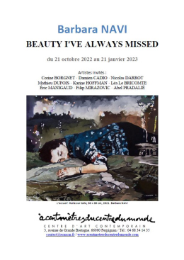 affiche Exposition Beauty i've always missed de Barbara Navi - L'autre rive Huile sur toile, 100 x 100 cm, 2022 peinture femme allongée par terre