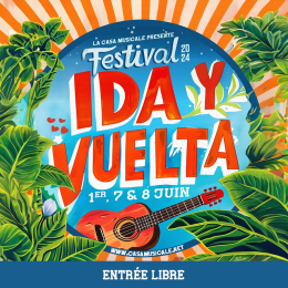 Festival Ida y Vuelta - affiche avec dessin des plantes tropicales 